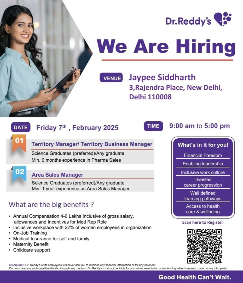 Dr. Reddy's Laboratories walk-in interviews on 7th Feb 2025 | Any Science Graduates can attend