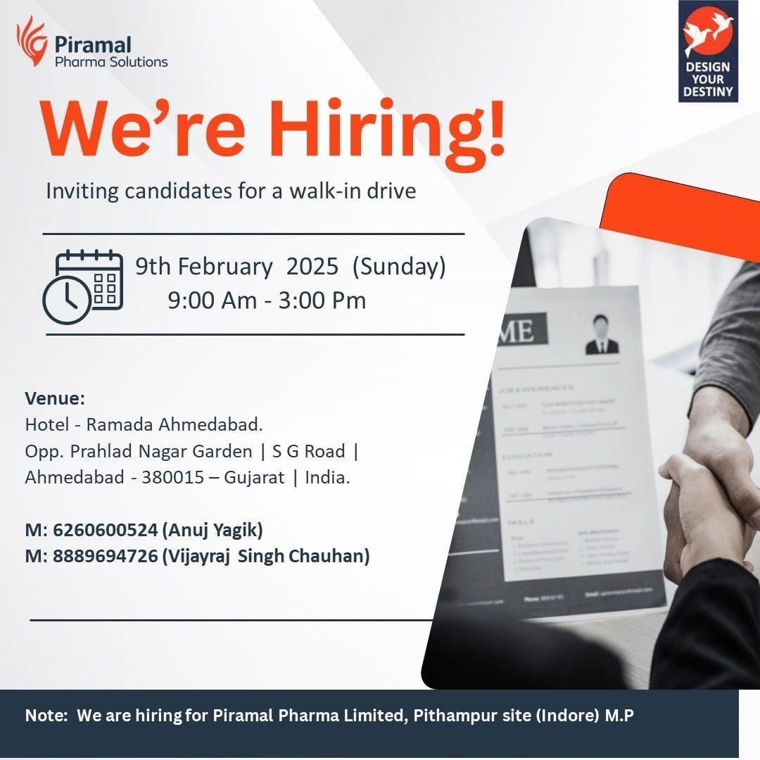 Piramal Pharma Ltd - Walk-in for QA/ QC on 9th Feb 2025