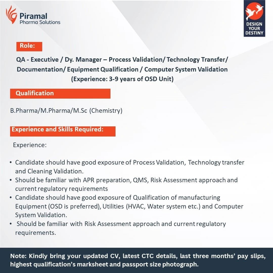 Piramal Pharma Ltd - Walk-in for QA/ QC on 9th Feb 2025