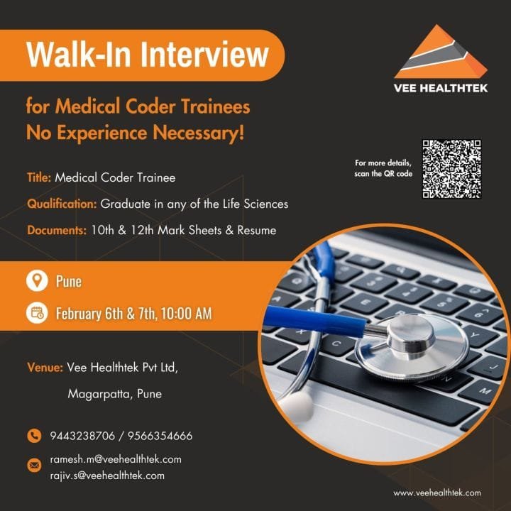 Vee HealthTek - Walk-in for Medical Coding Freshers on 6th & 7th Feb 2025
